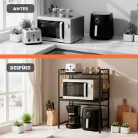 RELAXTY Estante de Cocina Extensible | Organizador de Microondas en Aluminio Resistente con Ganchos Multiusos - details 4