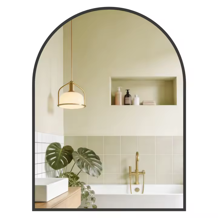 SONGMICS Espejo de Baño, Espejo de Pared, Arqueado, Marco de Aluminio, 81 x 61 cm, Lámina de Seguridad, Montaje Fácil, para Salón, Dormitorio, Negro Tinta - 1