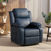 HOMCOM Sillón Relax Eléctrico Reclinable Levanta Personas, Sillón Elevador, con Respaldo Alto, Control Remoto, Reposapiés, Acolchado Grueso, Tapizado en PU, Bolsillos Laterales, Azul Oscuro - details 1