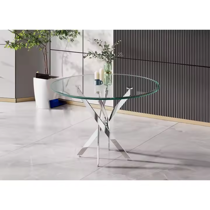 Mesa Redonda de Cristal Templado 120cm DT. Comedor o Cocina, Gris - 1