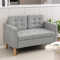 HOMCOM Sofá 2 Plazas, Sofá con Espacio de Almacenamiento, Patas de Madera, Sofá Tapizado Acolchado, Sofá Doble con Aspecto de Terciopelo para Salón, Dormitorio, 117x 62 x 78 cm, Gris Claro - details 1