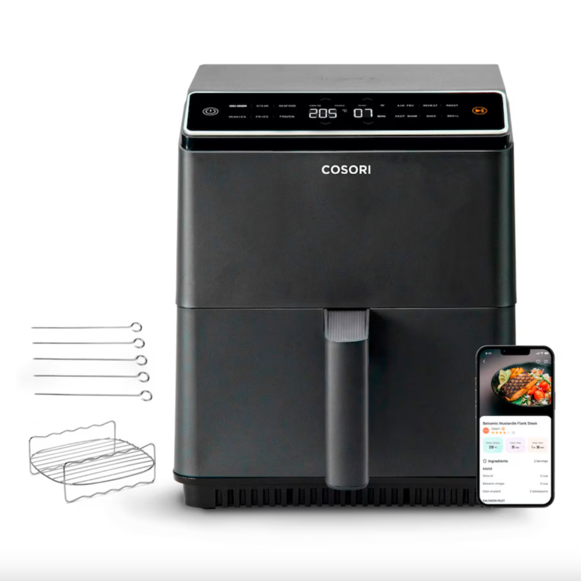 Freidora de aire Cosori Dual Blaze Chef Edition con capacidad de 6,4 L y una doble resistencia para un cocinado uniforme