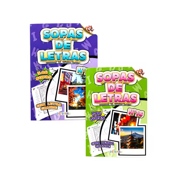 Pack de 2 Libros de Sopas de Letras con Letra Grande – 1092 Pasatiempos en Español para Adultos y Mayores – Ejercicio Mental con Contraste Óptimo en Blanco y Negro –Distripubli Edición Actualizada - 1