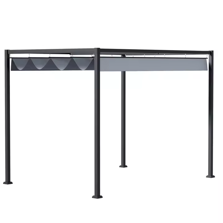 Outsunny Pérgola 4x3 m Cenador de Jardín Pabellón de Diseño Elegante con Techo Retráctil de Poliéster con Recubrimiento Resistente Anti-UV Impermeable para Celebraciones Fiestas Bodas - 1