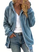 Abrigo De Color Sólido Con Capucha Cremallera Y Cordón Para Mujer Tallas Grandes 1XL-5XL Moda Otoño Invierno Casual Largo - details 1