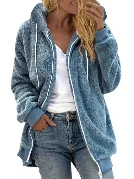 Abrigo De Color Sólido Con Capucha Cremallera Y Cordón Para Mujer Tallas Grandes 1XL-5XL Moda Otoño Invierno Casual Largo - 1