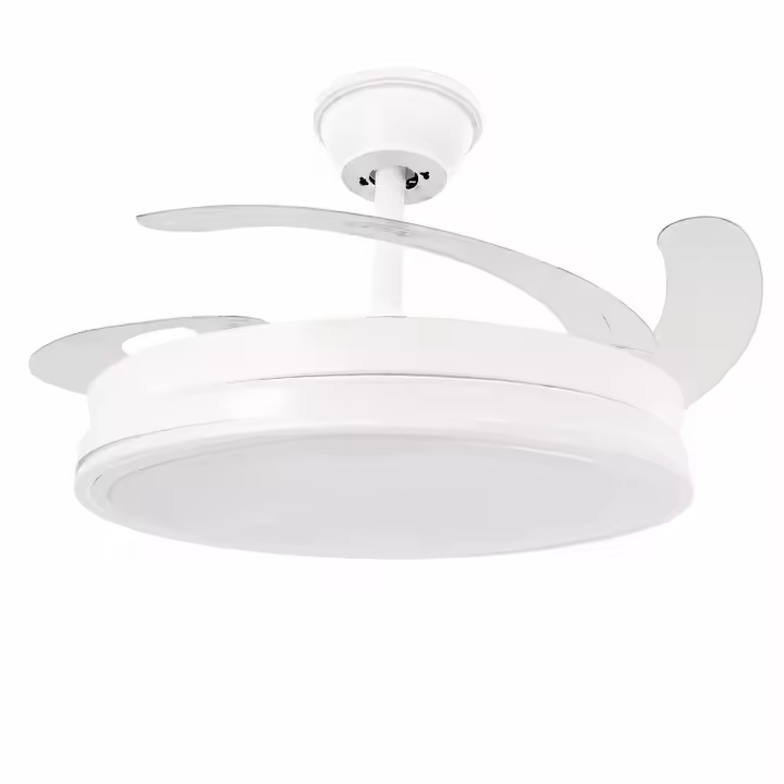 Ventilador de Techo Led White 107 Cm , Lampara ventilador de techo espartano con aspas retractiles transparentes plegables motor DC silencioso - 1