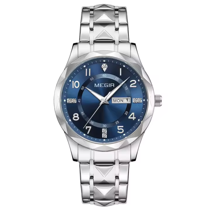 Reloj De Cuarzo Elegante Para Hombre MEGIR Estilo Simple Con Mostrador De Fecha Y Día Correa De Acero Inoxidable Caso De Aleación Reloj De Muñeca Para Mujeres Resistente Al Agua - 1