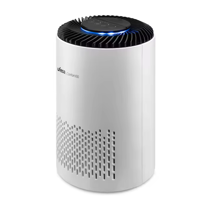 Ufesa - Purificador de aire Comfort 650 con filtro HEPA, tasa de purificación 65 m³/h para espacios hasta 10 m², silencioso (<55 dB), 3 velocidades y temporizador de 4–8 h - 1