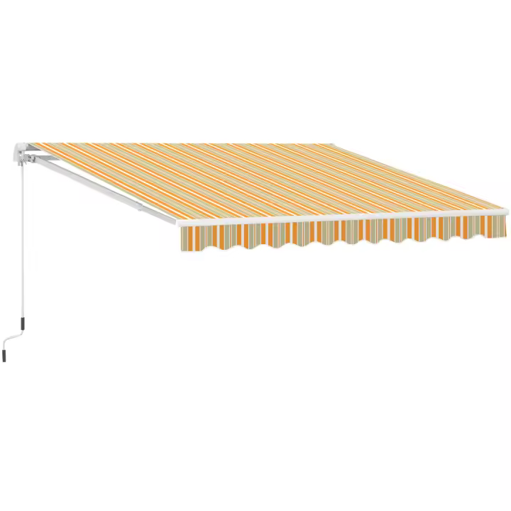 Outsunny Toldo Retráctil con Manivela Toldo de 300x250cm con Brazo Articulado de Aluminio y Poliéster 280g/m² Rayas Naranja Beige y Blanco - 1