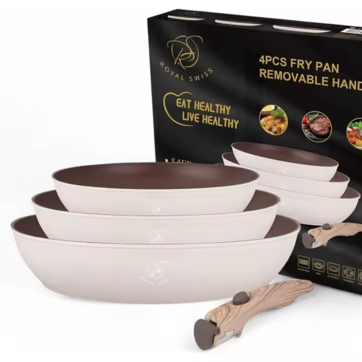 Royal Swiss Set de Cacerolas 4 Piezas con Mango Extraíble | Revestimiento Mármol Antiadherente Non-PFAS | Apto Inducción y Todas las Cocinas | Color Negro - 1