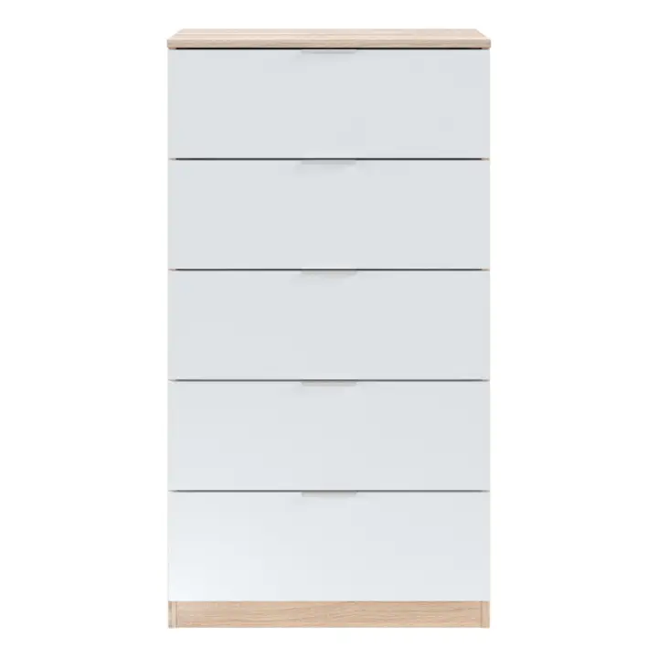 MOBELCENTER - Cómoda de 5 Cajones Mediterránea en Roble Canadian y Blanco Artik, Diseño Moderno con Tiradores Metálicos(1512) - 1