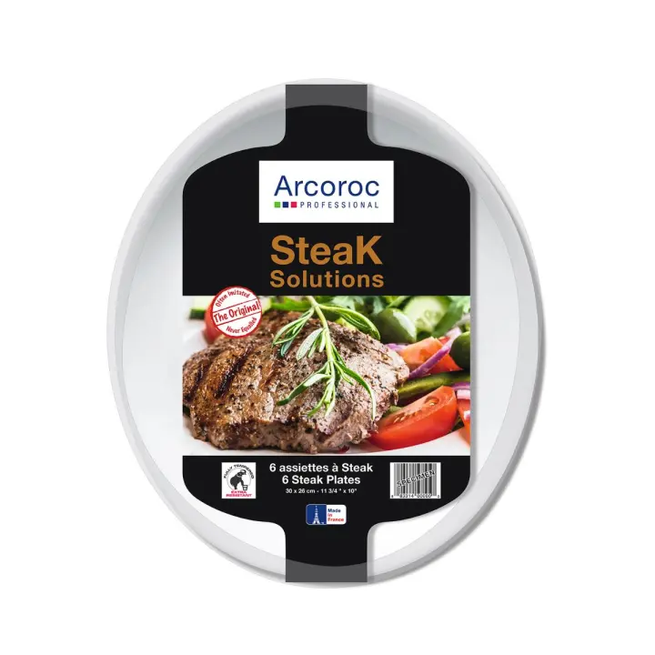 ARCOROC SOLUTION Set 6 Platos Steak Opal 30X26CM Blanco Brillo Fabricado en Francia Reciclable - 1