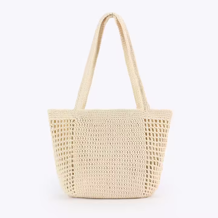 MOV Bolso de paja tejido, bolso de paja calado para vacaciones, bolso de mujer tejido de estilo campestre - 1