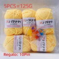 Juego De 5 Piezas De Hilo De Lana De Algodón Suave En Color Multicolor Para Tejer Manualmente Bufanda Suéter Gorro Muñeco Y Artesanía DIY - details 2