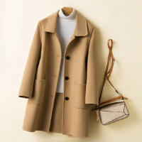 Chaqueta De Lana Blends Para Mujer Otoño Invierno Estilo Coreano Retro Elegante Color Sólido Azul Rojo Apricot Abrigo Chaqueta - details 4