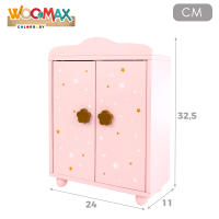 WOOMAX - Armario de madera para muñecas con perchas, de juguete, 24x11x32,5 cm, juego de roles color rosa, infantil, decoración estrellas, 4 piezas, para mayores de 3 años - details 3