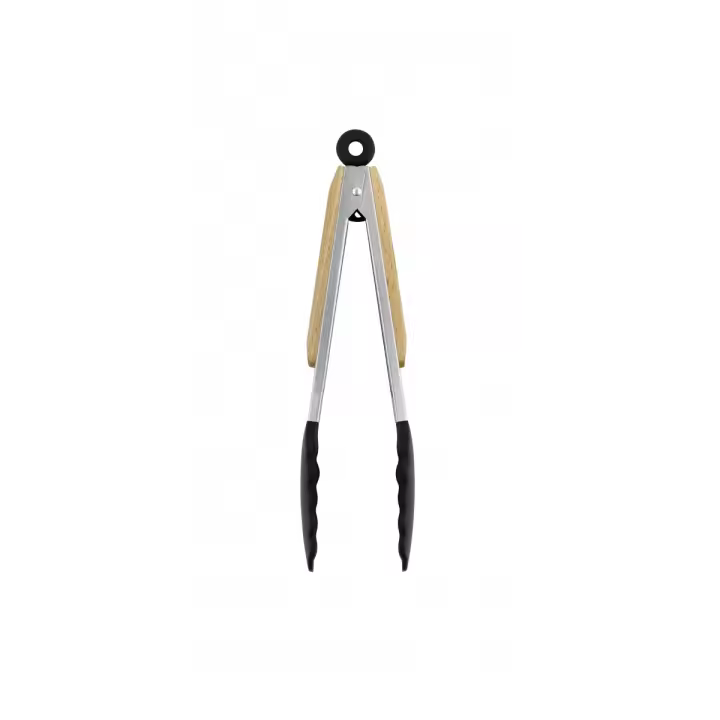 Bra - Pinzas de Cocina Market, Madera de Haya, Acero Inoxidable, Silicona Gris, Coger Alimentos, Fácil de Limpiar - 1