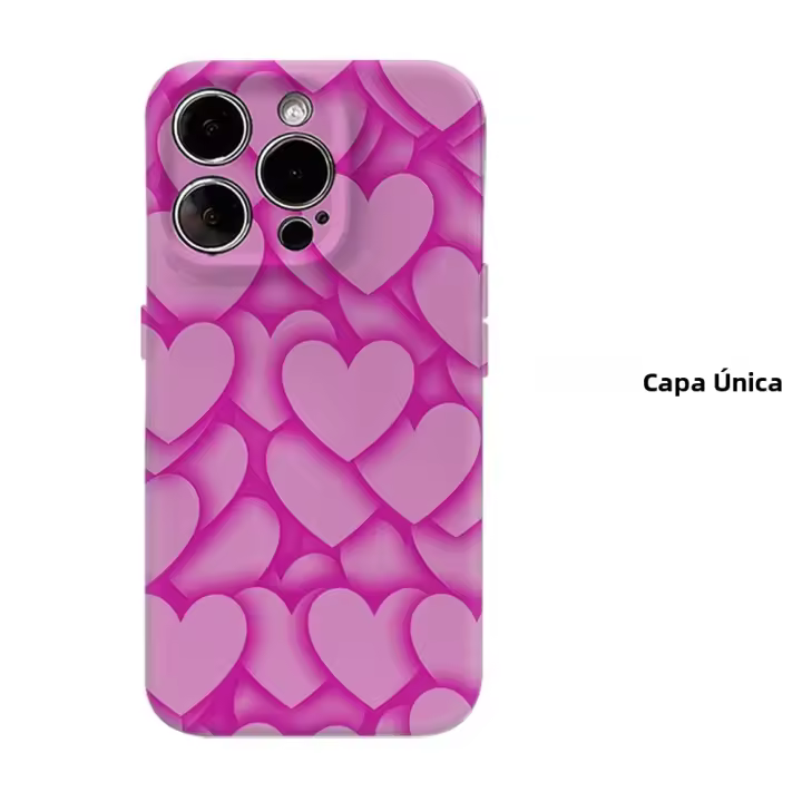 Funda De Teléfono Corazón Rosa Para iPhone 17 16 15 14 13 pro Max plus Doble Capa Resistente a Impactos Antigolpes Anti- Huellas Suave Y Antideslizante - 1