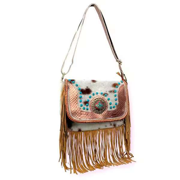 énvo Bolso Bandolera Boho de Piel Artesanal con Flecos - 1
