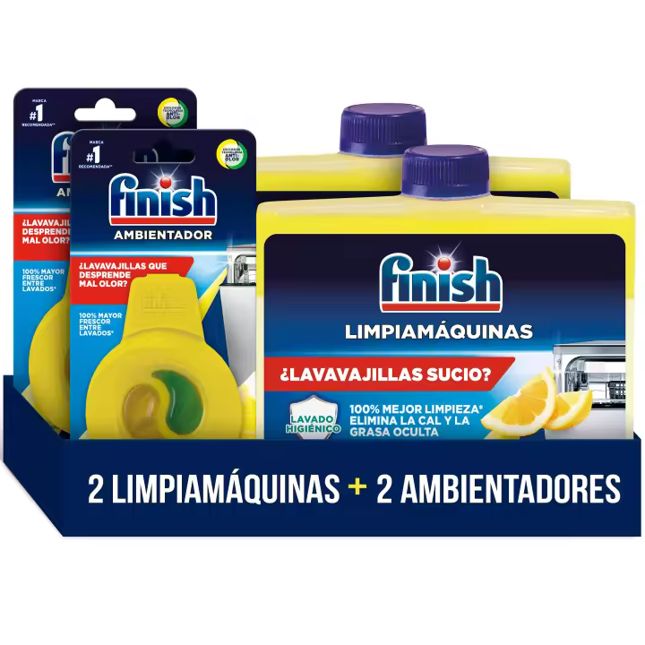 Finish 2 Limpiamáquinas Lavavajillas Limón + 2 Ambientador Lavavajillas Limón - 1