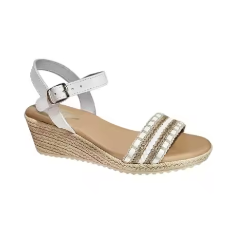 Sandalia Mujer Super Cómodas Con Cuña Referencia: V25307 Blanco MARCA D'VERANAS Sandalia confort cuña en piel blanco empeine pala combinada con tiras. D'veranas las super cómodas para los pies. - 1