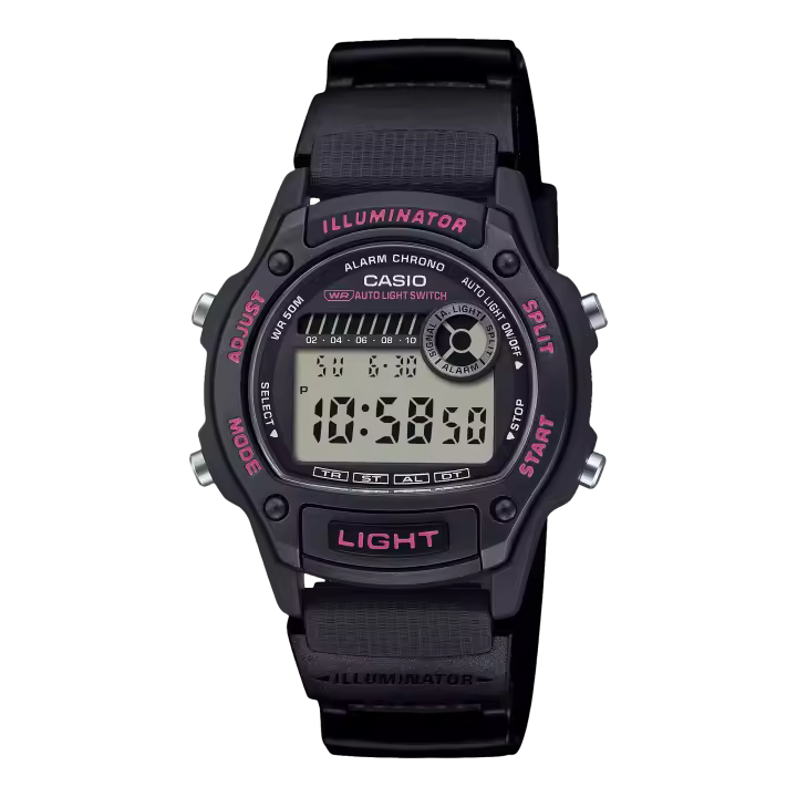 Reloj CASIO Hombre - Digital con LED Automática y Correa Bio-Resina – Negro con Detalles en Rosa | 5 BAR | W-220H-1A2VEF - 1
