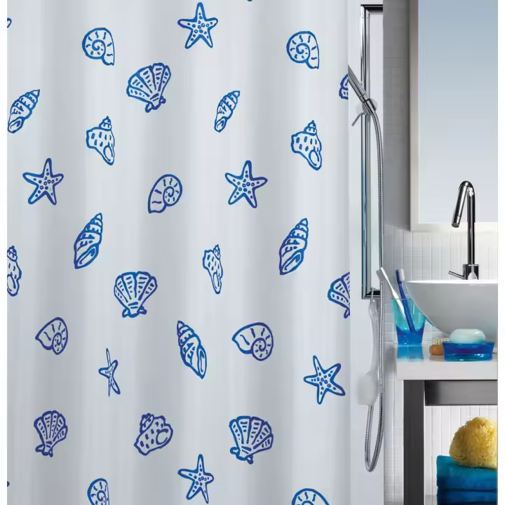 Spirella colección Concha, Cortina de ducha textil 180 x 200, 100% polyester, Azul - 1
