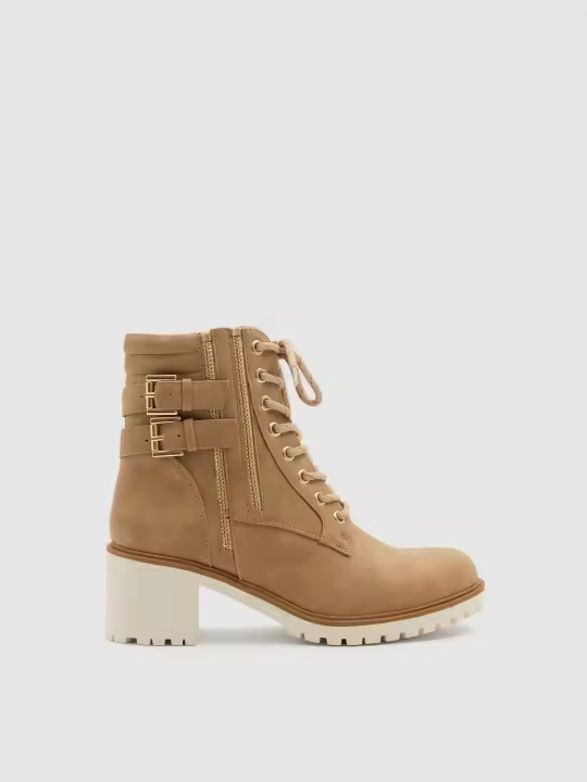 Botines de polipiel con doble cremallera, tacón de 5 cm, suela track y cuello acolchado ajustable INSIDE - 1