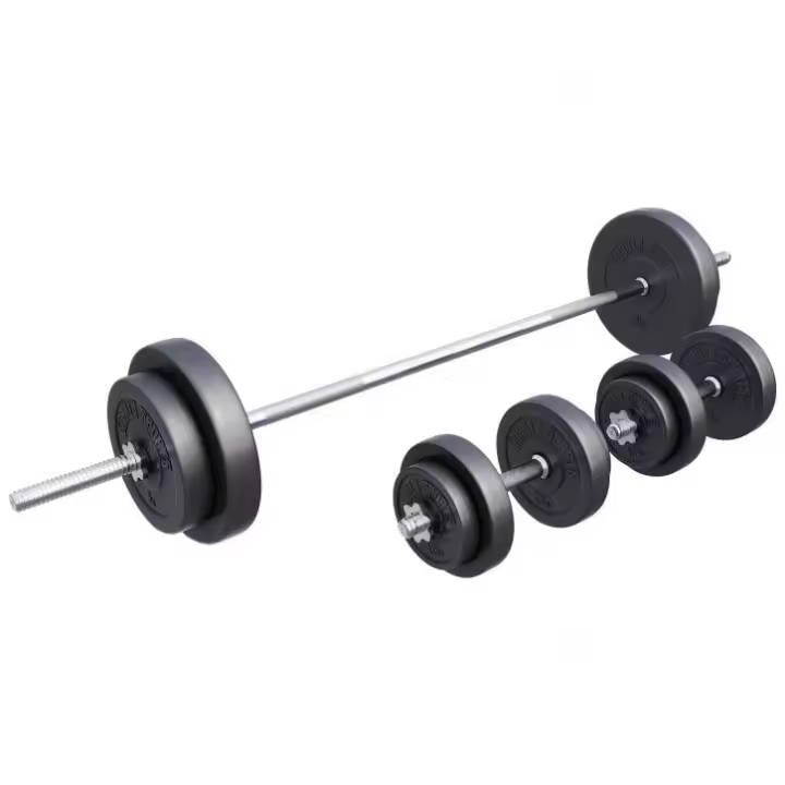 Gorilla Sports Set de Barra Larga y Discos de Pesas de Plástico 60kg - 1