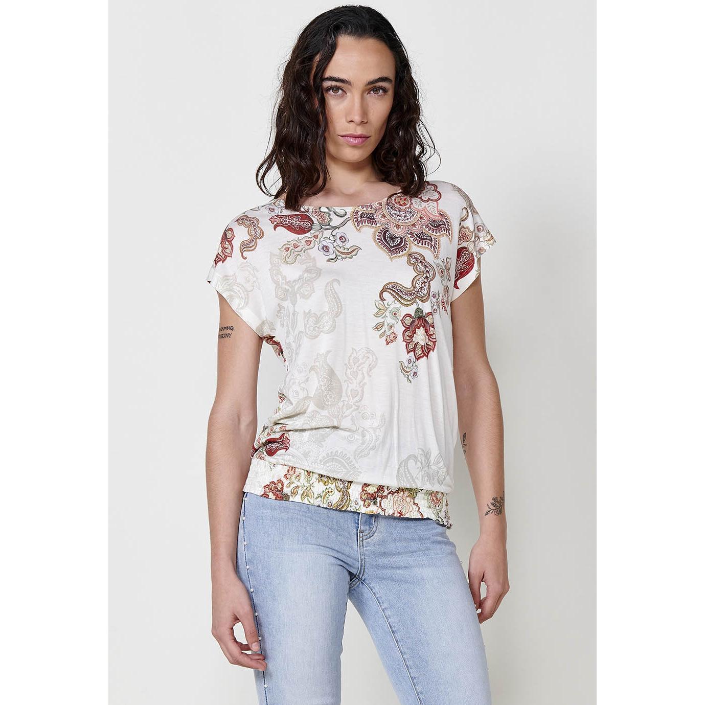 Koroshi Camiseta manga corta estampada, cuello redondo para mujer