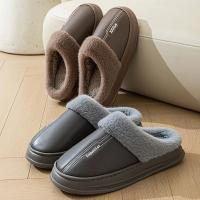 Zapatillas De Casa Para Hombre Invierno Interior Cálidas Cuero Sintético Impermeable Funda De Plush Gruesa Zapatos De Piso - details 7