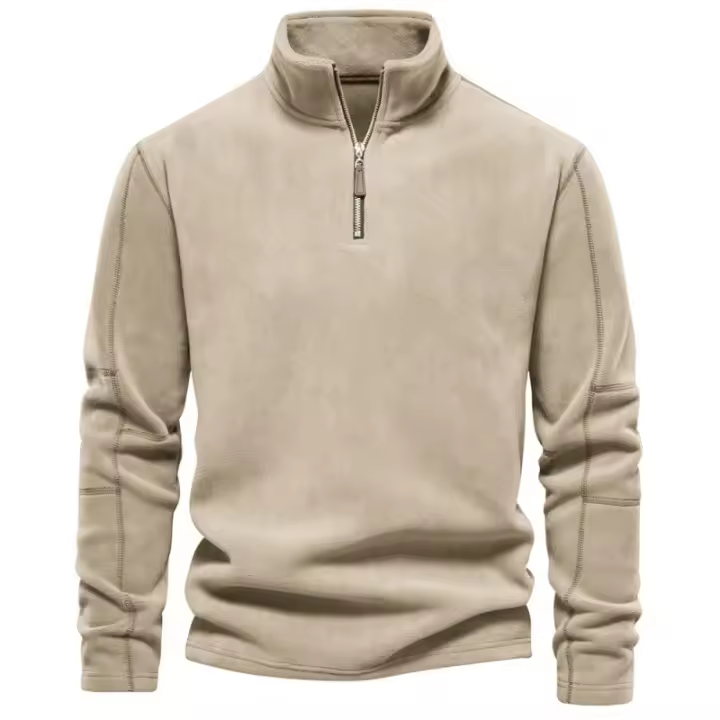 ZE Sudadera de manga larga con media cremallera y cuello levantado para hombre, top informal de lana polar a la moda, color sólido, otoño e invierno - 1