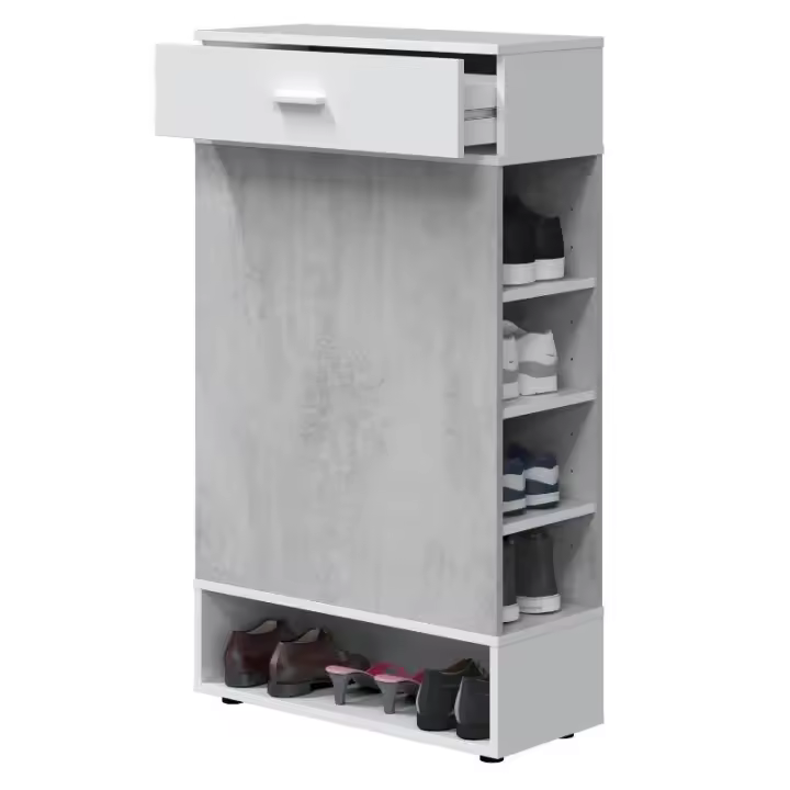 Miroytengo Zapatero multiusos 1 cajón + estantes color blanco y cemento habitación vestidor entrada mueble 119x67x28 cm - 1