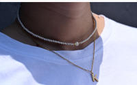 Collar De Inicial Con Piedra Facetada En Oro Acero Inoxidable Colgante De Letra Para Mujer Joyería De Moda Diseño De LA LUNA - details 1