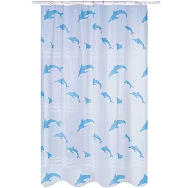 MSV Cortina de Baño Poliéster PVA 180x200 Transparente con Patrón de Delfines - 1