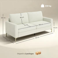 HOMCOM Sofá de 3 Plazas/Butaca de Salón de 181 cm/ 81 cm, Tapizado en Terciopelo, Cojines Gruesos, Patas de Metal, Estructura de Madera, para Sala de Estar, Dormitorio, Oficina, Crema - details 2
