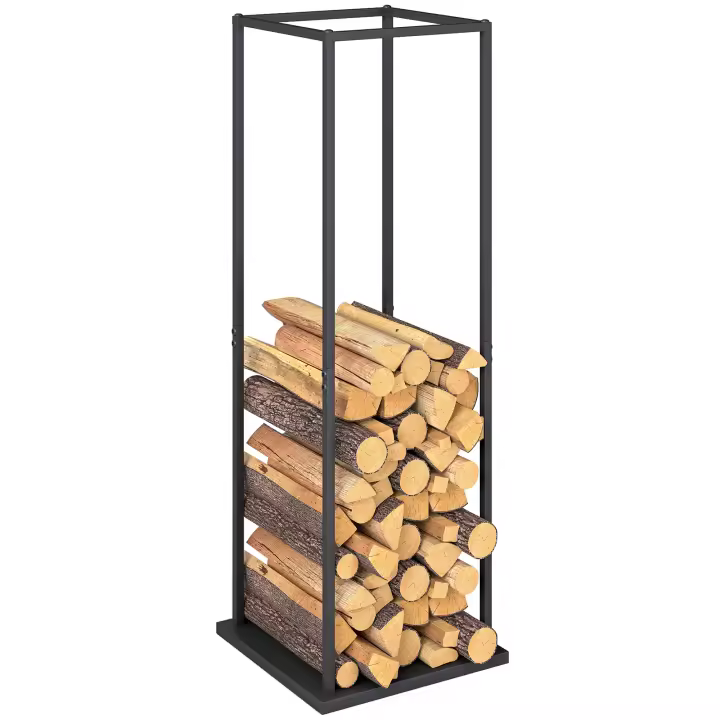Outsunny Estante de Leña Metálico, Soporte para Leña de Chimenea, Leñero Exterior con Base Elevada, para Interior y Exterior, Carga 100 kg, 33x33x110 cm, Negro - 1