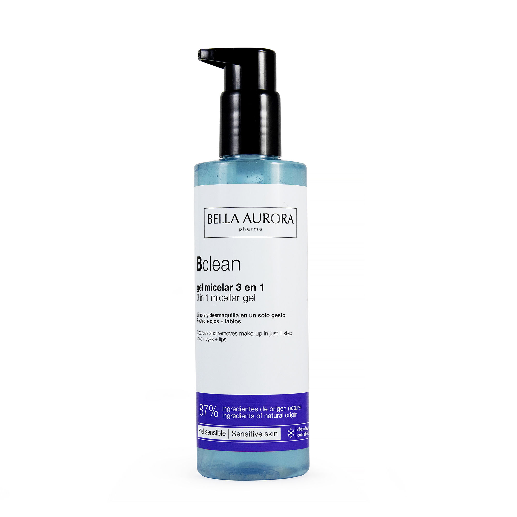 BELLA AURORA - Bclean Gel Micelar 3 en 1 200 ml, para Piel Sensible, Limpia y Desmaquilla la Piel, para Rostro, Ojos y Labios, Anti-manchas, Calma y Refresca, Textura Gel Ultraligera y Acuosa