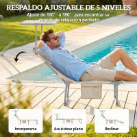 Outsunny Set de 2 Tumbonas Jardín Exterior, Tumbonas Plegables con Reposacabezas, Dosel 360°, Orificio Facial, Bolsillo Lateral, Respaldo Reclinable 5 Posiciones y Textilene 550 g/m² para Playa - details 5