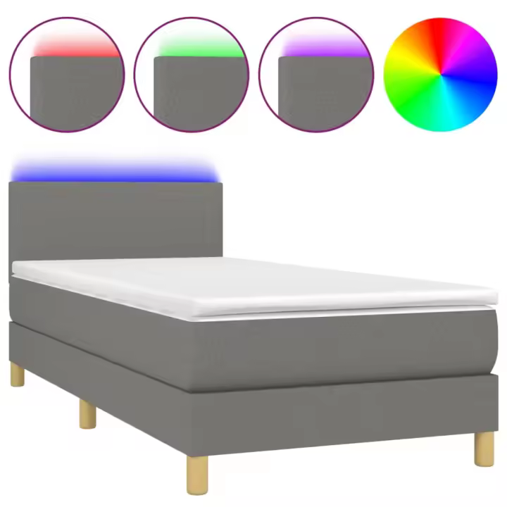 vidaXL Cama box spring colchón y luces LED tela gris oscuro 100x200 cm - 1