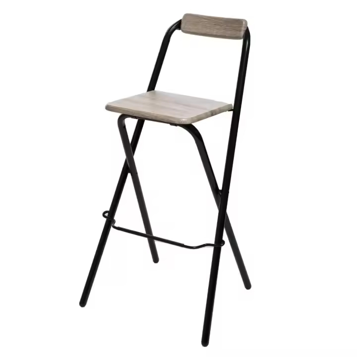STARLEY-Taburete de bar Plegable con Respaldo,Silla Plegable de Metal y Madera,Taburete portátil para el hogar,jardín,comedor,Terraza 47,5 x50 x H. 98 cm - 1