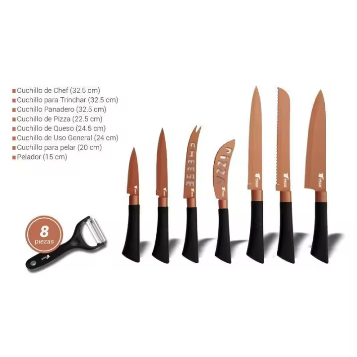 Conjunto de 8 Cuchillos de Cocina de Acero Inoxidable Forjado de Alta Precisión y Mango Ergonómico Este conjunto de 8 cuchillos de cocina, elaborados con acero inoxidable forjado de alta precisión y mangos ergonómicos, es imprescindible para cualquier - 1