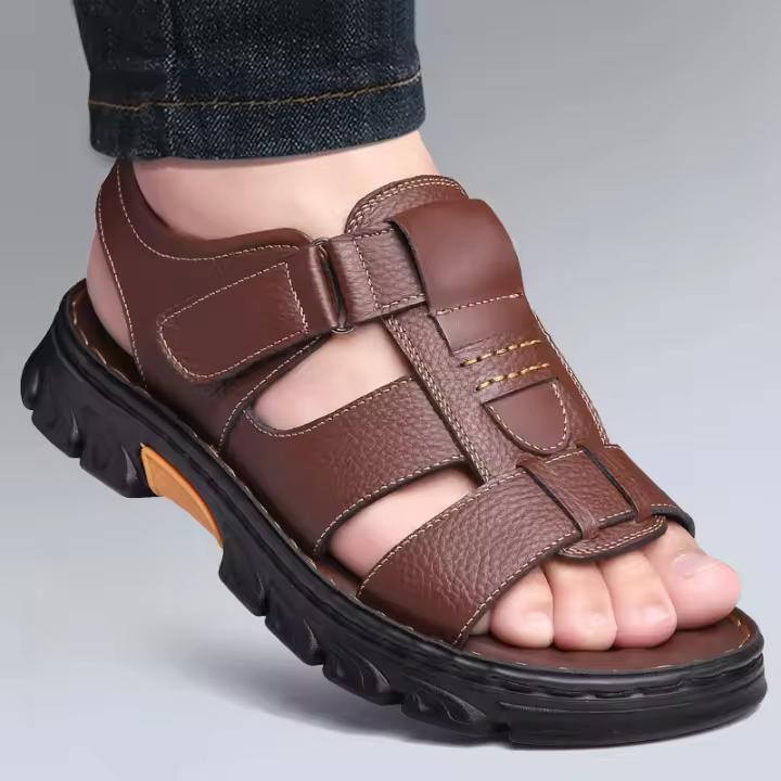 Sandalias Para Hombre Nuevas De Playa Zapatillas De Cuero No Esmerilado Antideslizantes Y Resistentes Al Desgaste Para Verano - 1