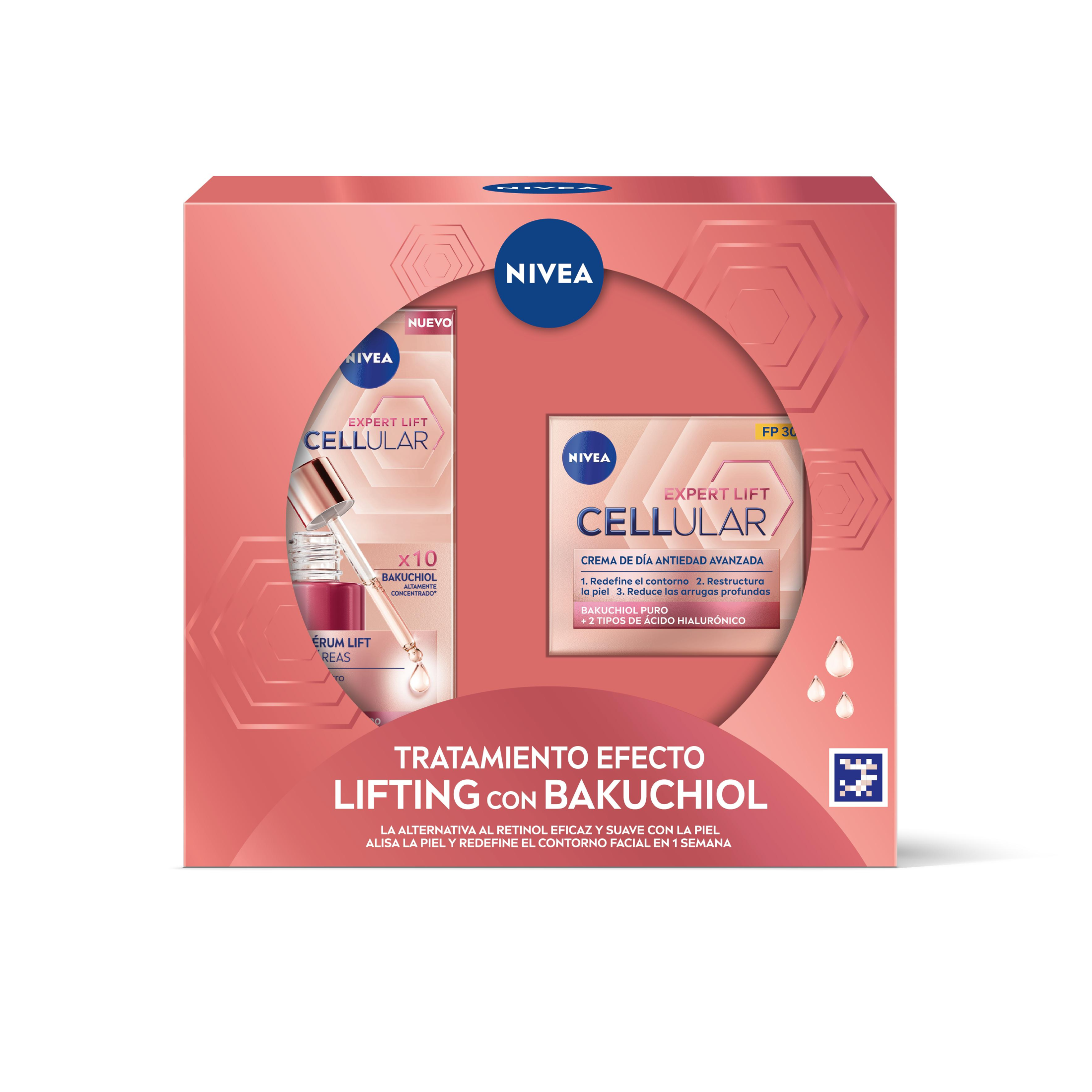 NIVEA Pack Rutina Cellular Expert Lift - Caja regalo con Sérum Facial y Crema de día FP30 - Tratamiento completo efecto lifting con bakuchiol – Para rostro, cuello y escote