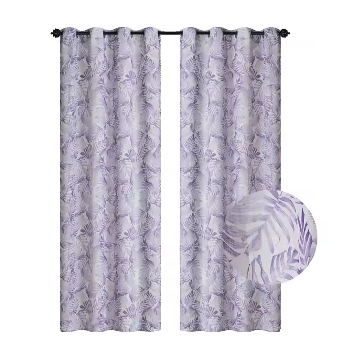 ILOVEHOME - Cortina para salon, cortina para habitacion tipo visillo con aspecto de lino con ojales, cortina individual moderna de 140 x260cm, estampado hojas - 1