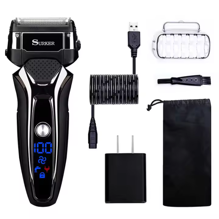 Afeitadora Eléctrica Recargable Para Hombres Sistema De 3 Hojas Afeitado Seco Y Húmedo Cepillo De Barba Y Bigote Carga Rápida Indicación De Carga - 1