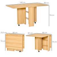 HOMCOM Mesa Plegable de Comedor Mesa de Cocina Plegable con Ruedas Alas Abatibles y Estantes para 4-6 Personas 80x140x74cm cm Teca - details 2