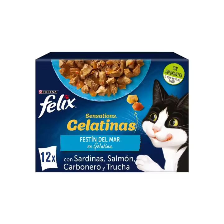FELIX Sensations Festín del Mar en Gelatina - Alimento Húmedo Completo para Gatos Adultos (Combinados de Pescados y Verduras) - 1