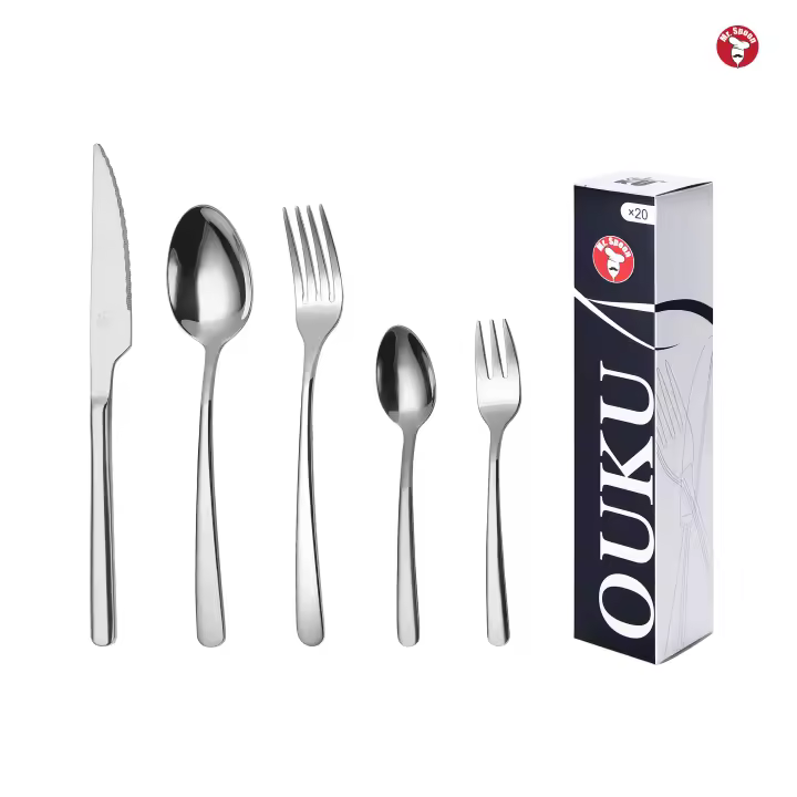Mr.Spoon Serie Esencia Juego 20, 30 o 36 piezas cubiertos, Acero Inox 18/0, Económico y funcional,Incluye cuchillo de carne o mesa, tenedor,cuchara,cucharilla,etc, Mango monobloque,Apto para lavavajillas,Empaque ecológico,Ideal para casa,hotel,restaurante - 1
